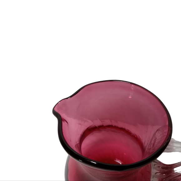 Pilgrim Cranberry Glass Small Pitcher Creamer 4" Reed Handle Vintage - Picture 8 of 11